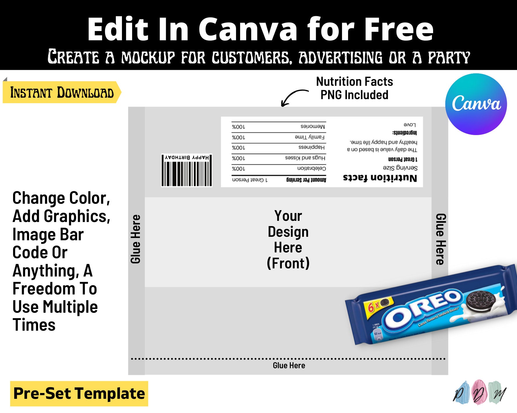 Oreo Wrapper Template Oreo Cookies 2.4 Oz Wrapper Template - Etsy