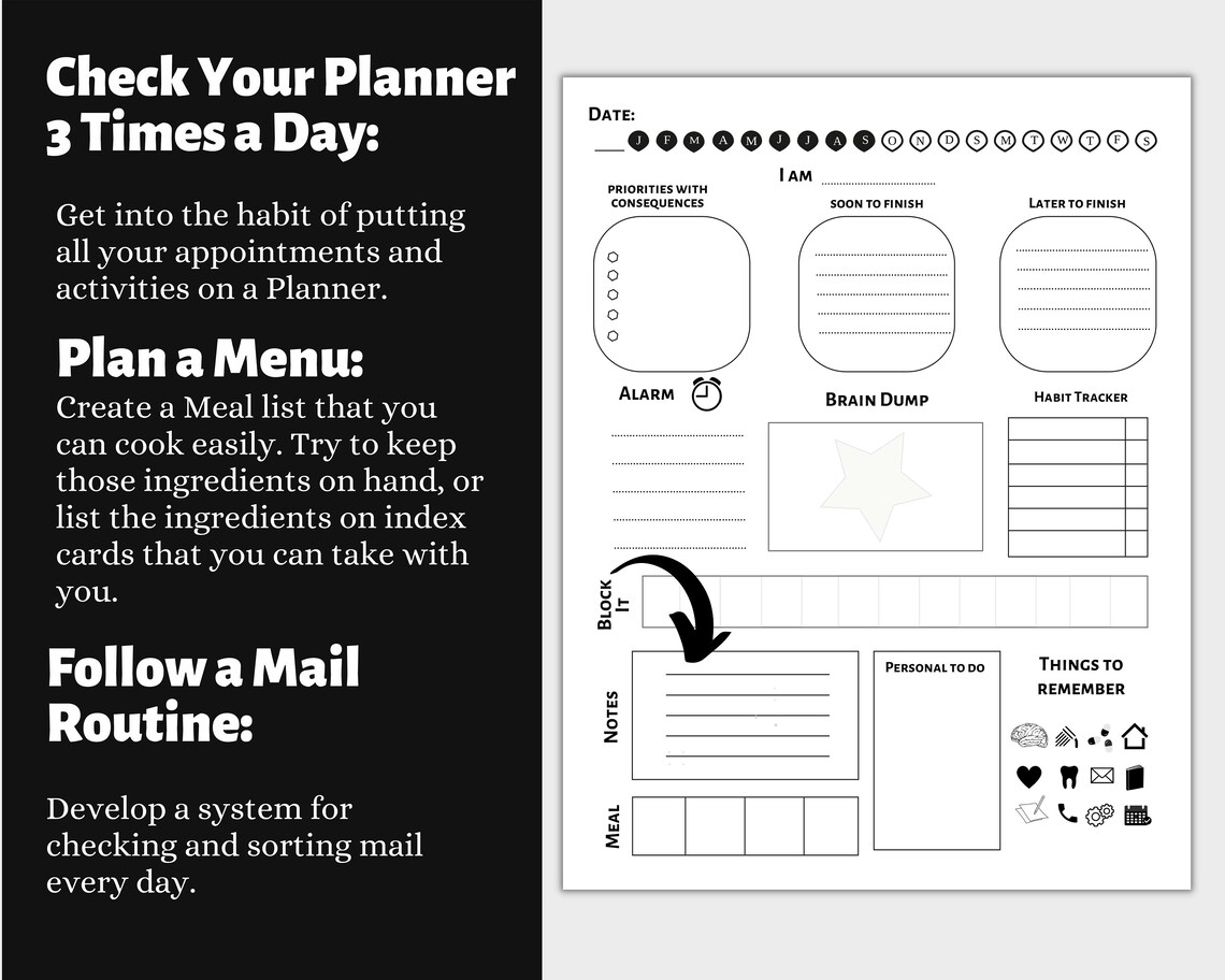 Printable ADHD Daily Planner Student Planner DIGITAL FILES Etsy