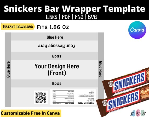 Snickers Candy Bar Wrapper Template Snickers Wrapper - Etsy