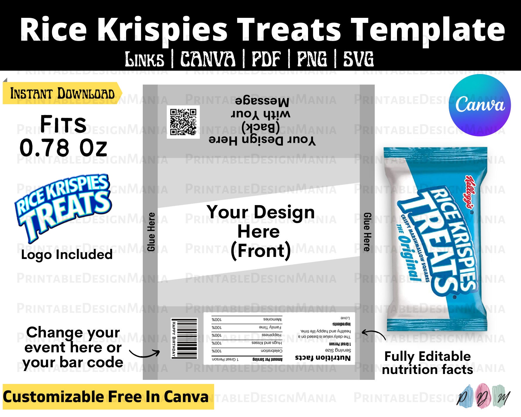 Rice Krispies Treat Label Template Rice Krispies Wrapper Etsy Finland