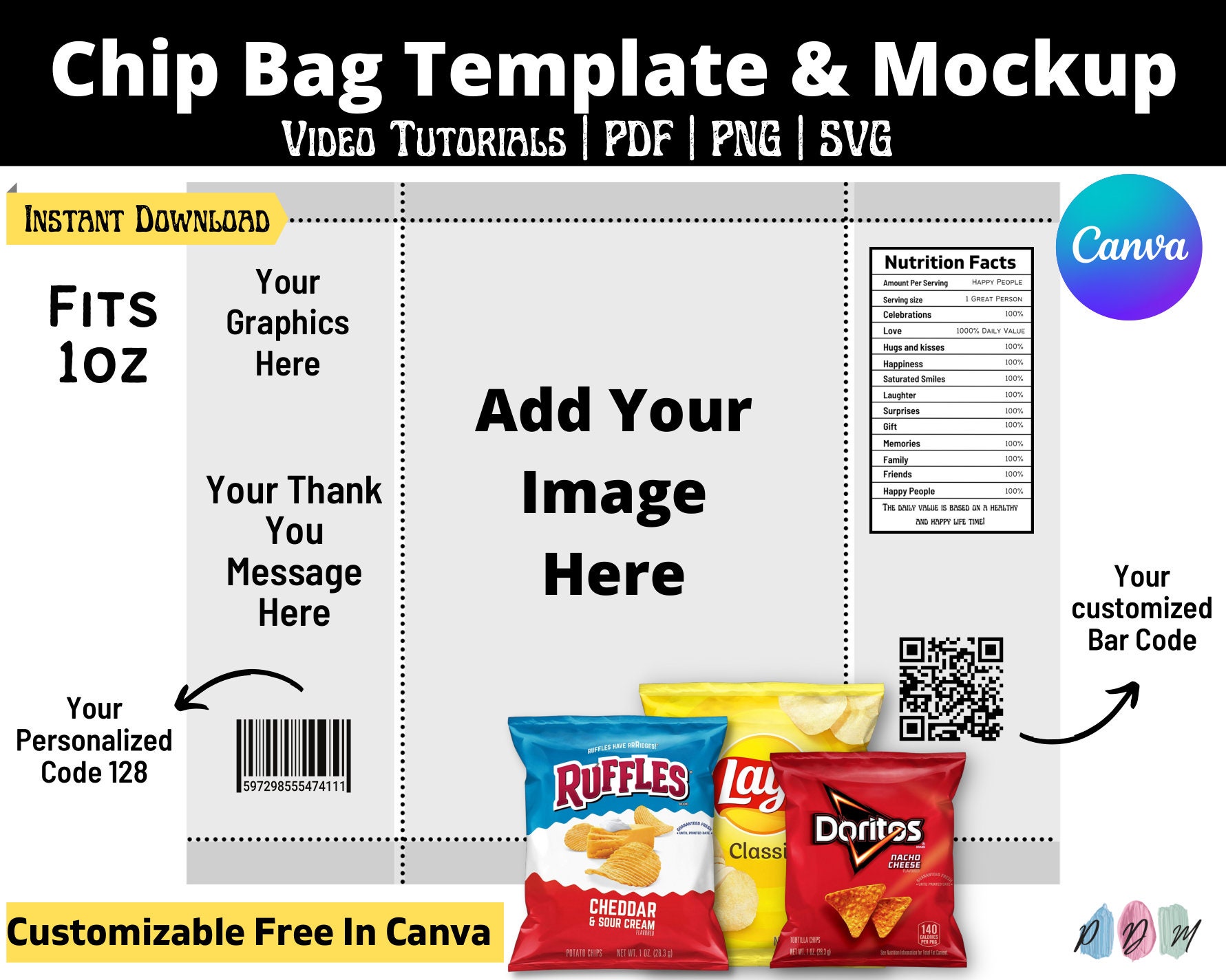 Chip Bag Template Instant Download Chip Bag Template Canva | Etsy Australia