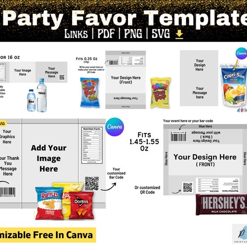 Party Favor Template Bundle Chip Bag Template Water Bottle - Etsy