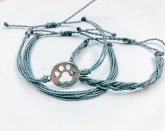 Paws in Palms | Dog Bracelet Three Pack | Pura Vida Style Paw Print Bracelets | Waxed Cord Bracelet Dog/Cat Paw Print Three Pack Blue