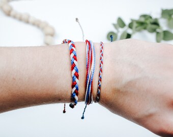 STARS & STRIPES Bracelet Pack | Fourth of July USA Bracelet Pack | Red, White, and Blue Bracelet Pura Vida Style Bracelet | Waxed Cord