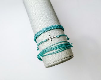 mini cross three pack ~ cross bracelet ~ baptism gift ~ confirmation gift ~ wax cord bracelet ~ Christain cross bracelet