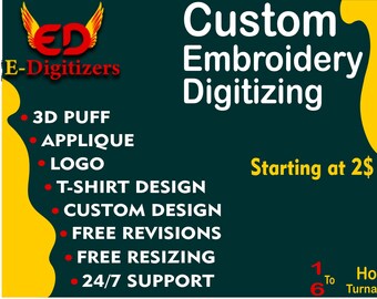 Custom Digitize logo Embroidery  Digitizing Photo , DST , PES