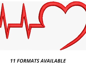 Heartbeat Embroidery Design, PES Files, Digital Download