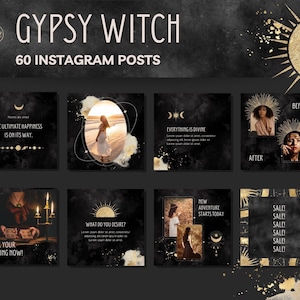 Spiritual Instagram Templates For Coach, Tarot & Astrology Reading, Black and Gold Canva Template for Esoteric Business, Social Media Pack