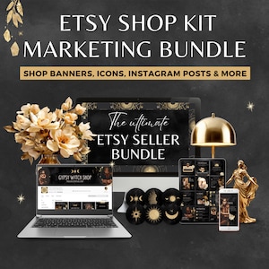 Etsy Shop Kit & Social Media Bundle, Spiritual Instagram and Facebook Content, Dark Editable Canva Templates for Witchy Etsy Sellers