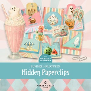 Summer Halloween Hidden Paperclips, Printable Spooky Beach Loaded Pockets Project, Summerween Scrapbooking & Junk Journal Ephemera (JJ006)