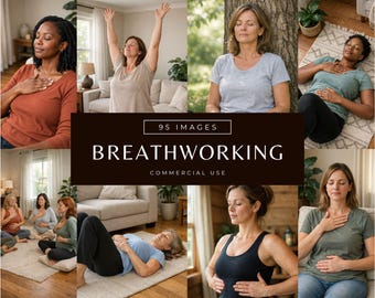 Foto stock di Breathworking, immagini di regolazione del sistema nervoso, pacchetto di marketing digitale senza volto per coach olistico, social media di guarigione somatica