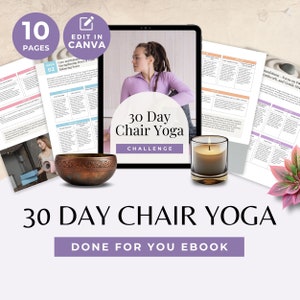 Yoga en silla de 30 días para personas mayores, imán principal de instructores de yoga, desafío de ejercicio fácil hecho para usted para principiantes, libro electrónico para profesores de yoga