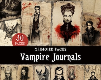 Vampire Junk Journal Kit, Old Paper Printable Grimoire Pages, Book of Shadows Witchy Gothic Drawings, Witchcraft Scrapbooking Digital Pack