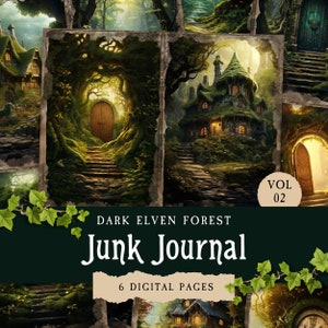 Elven Forest Junk Journal Pages, Fantasy Elf Doors & Fairy Houses Printable Paper for Grimoire, Enchanted Woods Scrapbooking Digital Kit