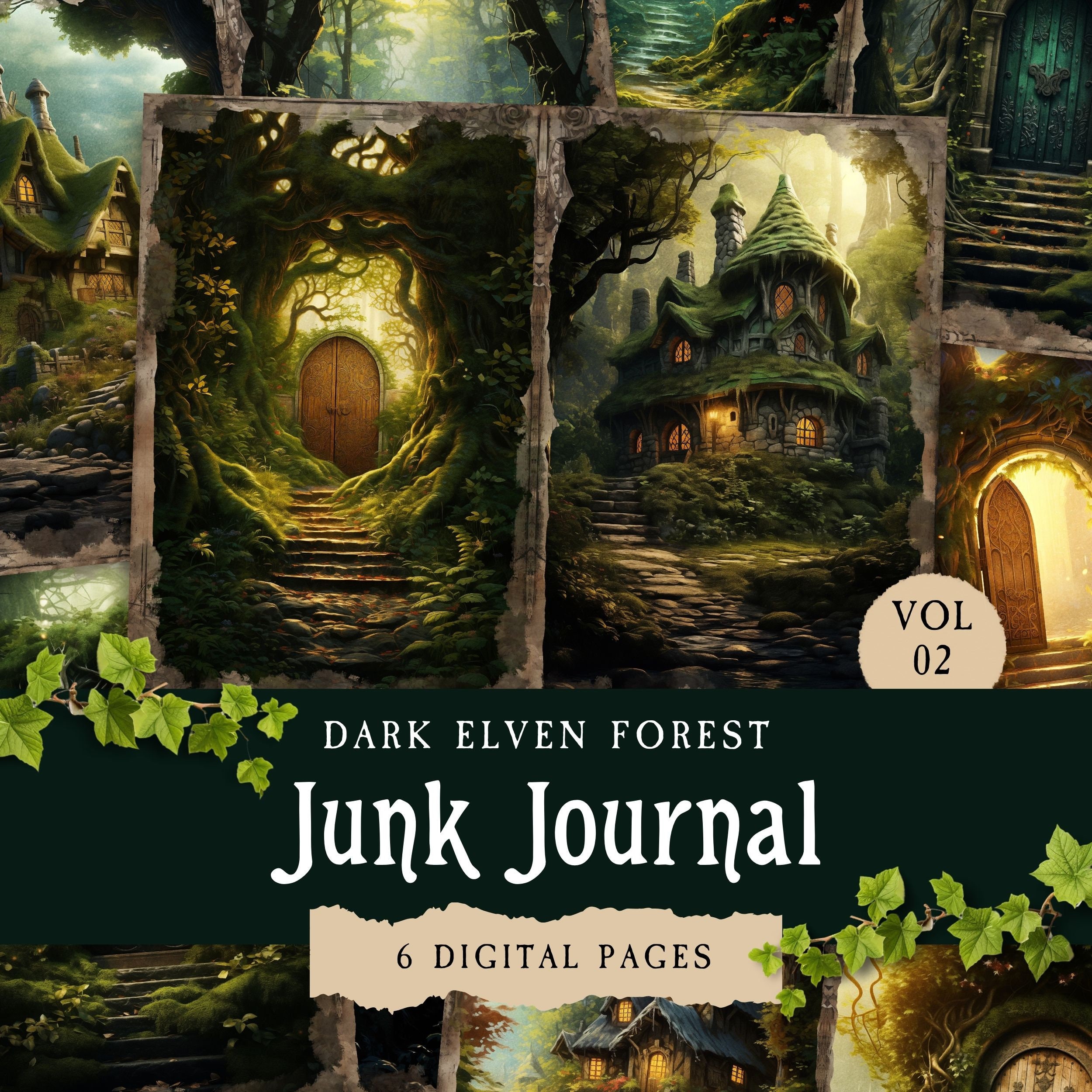 Elven Forest Junk Journal Pages, Fantasy Elf Doors & Fairy Houses ...