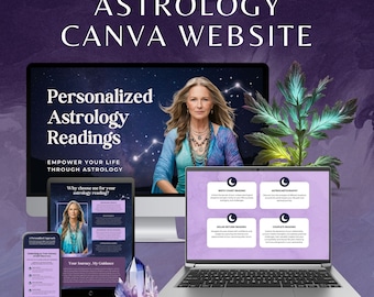 Astrology Reading Canva Website Template, Spiritual Coach Canva Web, Navy Blue & Purple Editable Design, Psychic Business Landing Page
