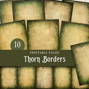 Dark Forest Junk Journal, boomtakken met doornen Grimoire-pagina's, groene heks blanco afdrukbaar digitaal papier, humeurig gotisch scrapbookingpakket