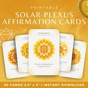 Tarjetas de Afirmación de Chakras Imprimibles, Baraja de Sanación Energética del Plexo Solar, Herramienta de Meditación Manipura, Oráculo Espiritual para la Confianza y la Autoestima