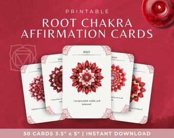 Chakra Affirmation Healing Cards, Printable Meditation Tools for Energy Healing, Muladhara Root Chakra Balancing Deck, Spiritual Practice