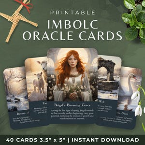 Jeu de cartes Oracle Imbolc, cartes imprimables déesse Brigid, jeu de cartes Oracle roue du sabbat wicca de l'année, outil de divination païenne spirituelle sorcière