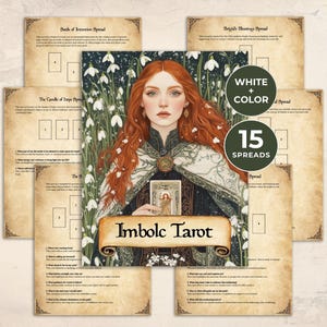 Journal de tarot Imbolc, pages de tarot imprimables pour le Livre des ombres, pages du grimoire de lecture de cartes du sabbat, outil divinatoire de roue de l'année PDF