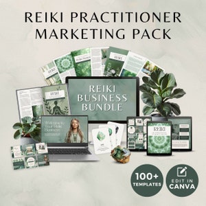 Pacote de marketing e negócios de Reiki, conteúdo de cura energética pronto para você, postagens no Instagram e no Facebook para curandeiros, modelos editáveis do Canva