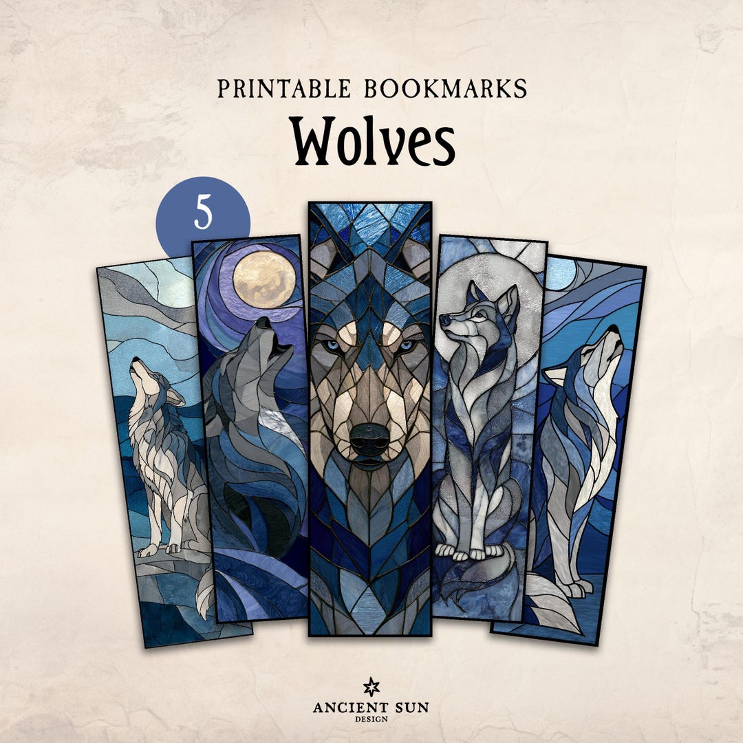 Library Display Wolves Stained Glass Wolf Printable Bookmark, Art Nouveau Animal Page Marker ...