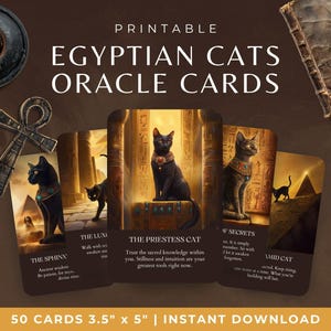 Ägyptisches Orakel-Deck, alte Ägypten-Katzen druckbare Orakel-Karten, Krafttier-Wahrsagewerkzeug, mystisches Deck über Katzengötter und Bastet-Göttinnen