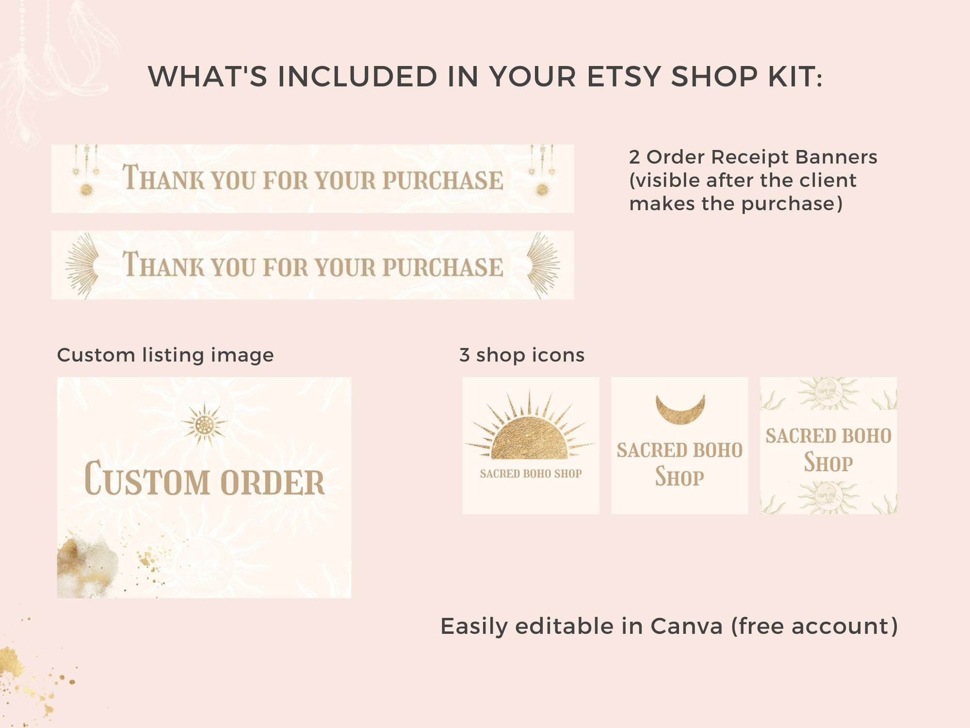 Boho Etsy Shop Kit. Etsy Shop Banner, Branding Package for Etsy Sellers