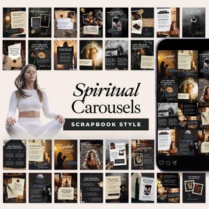 Carruseles de Instagram para contar historias, Álbum de recortes de Dark Academia en redes sociales, Publicaciones con estilo collage espiritual y melancólico, Contenido de Canva con estética de brujas