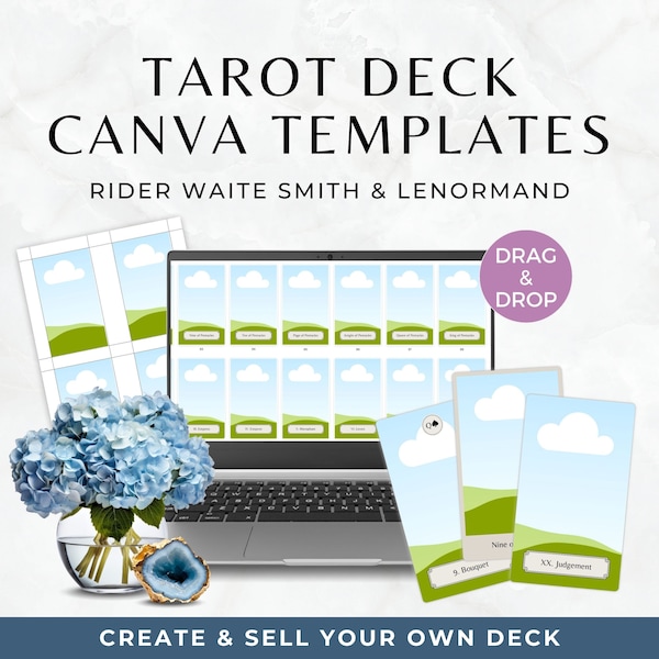 Tarot Deck Canva Template, DIY Editable Rider Waite Smith & Lenormand, Make Your Own Tarot Cards, Custom Major and Minor Arcana Full Deck