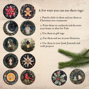 Yuletide Tag Yule Christmas Round Tags, Printable Winter Solstice Tree Ornaments ...