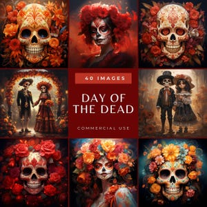 Dia de los Muertos Stock Images, Mexican Halloween Illustrations, Day of the Dead Junk Journal Graphics, Sugar Skull & La Catrina Ephemera