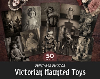 Haunted Dolls Vintage Photos, Printable Creepy Victorian Toys, Scary Halloween Wall Art, Spooky Gothic Horror Ephemera for Scrapbooking