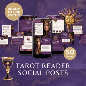 Tarot Reader Social Media Canva Templates, Purple & Gold Tarot Reading Instagram Posts Portrait, Witchy Spiritual Business Facebook Feed