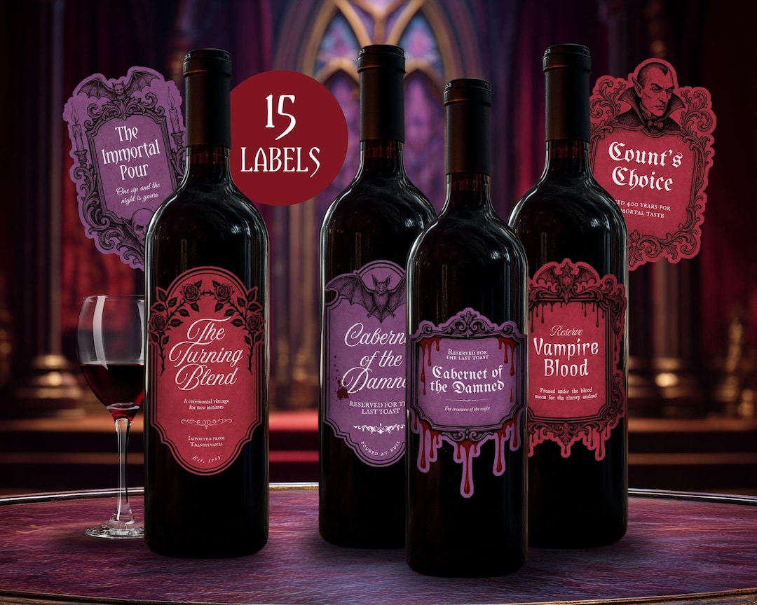 Vampire Wine Bottle Label, Printable Halloween Party Decor, Editable ...