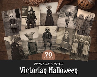Victorian Halloween Vintage Photos, Printable Spooky Trick or Treat Costumes Images, Creepy Children Wall Art, Weird Gothic Horror Ephemera