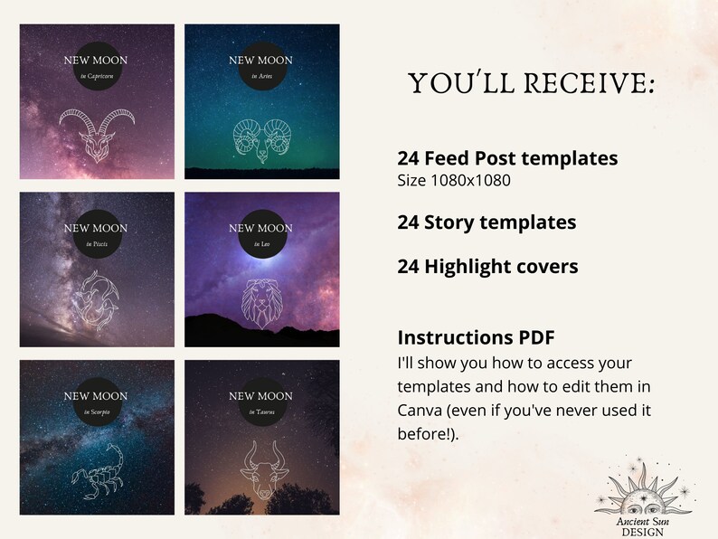 72 Zodiac Instagram Social Media Pack Templates. Feed Posts, Stories