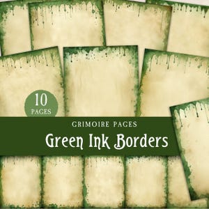 Journal indésirable avec bordure à l'encre verte, éclaboussures de peinture verte dégoulinant, kit de papier numérique imprimable vierge avec poison toxique, pages simples et doubles