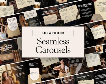 Modello di album di ritagli con carosello Instagram senza soluzione di continuità, post narrativi per i social media, contenuti estetici Dark Academia, design di collage malinconico