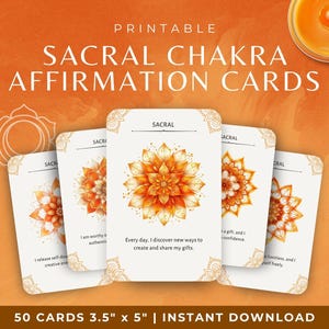 Chakra-affirmatie-healingskaarten, Svadhisthana Sacraal Chakra Balancing Deck, afdrukbaar meditatie-instrument voor energetische healing, spiritueel cadeau