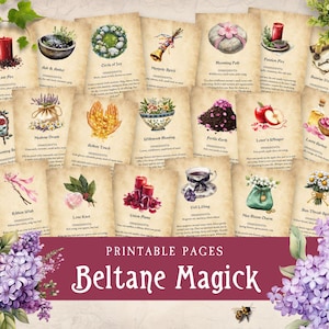 Pages de grimoire Beltane Magick, cartes imprimables du 1er mai, encarts de journal indésirable wicca, livre des ombres du sabbat du printemps des sorcières, roue de l'année