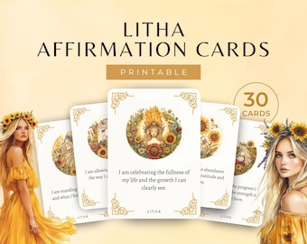 Carte di affermazione Litha, mazzo di carte stampabili della Ruota dell'anno, messaggi positivi per il solstizio d'estate, spunti spirituali per il Sabbat di mezza estate