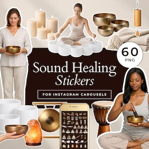 Instagram Carousel Stickers for Sound Healing, Somatic Coaches Canva Elements, Social Media Graphics with White Border for Energy Healers