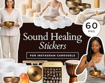 Adesivi carosello di Instagram per la guarigione sonora, elementi Canva per coach somatici, grafica per social media con bordo bianco per guaritori energetici