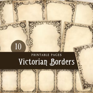 Victoriaanse fotolijsten ongewenste dagboekpagina's, vintage decoratieve gotische randen, antiek blanco afdrukbaar digitaal papier, elegante scrapbookkit