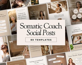 Modelli Instagram per la terapia somatica, post sui social media sulla regolazione del sistema nervoso, contenuti di coach olistici già pronti, modificabili in Canva