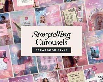 Caroselli di Instagram per raccontare storie, social media con album rosa eterei, post in stile collage spirituale e sognante, contenuti pastello femminili