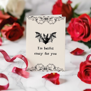Cartão de Dia dos Namorados Rude & Funny Bat, Cartão Postal Imprimível de Amor Palavrão, Cartão de Saudação Alternativo de Romance Sombrio, Presente de Aniversário de Casais Único