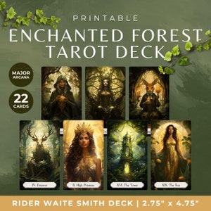 Baraja de cartas del Tarot del Bosque Encantado, 22 Arcanos Mayores inspirados en la naturaleza, Cartas del Tarot Imprimibles con Animales Mágicos, Descarga Digital